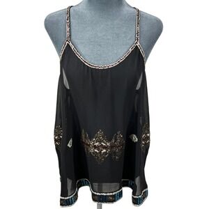 BB Dakota Sequin Cami Small Black Gold Sheer Indie Sleaze Y2K Disco Baddie Retro